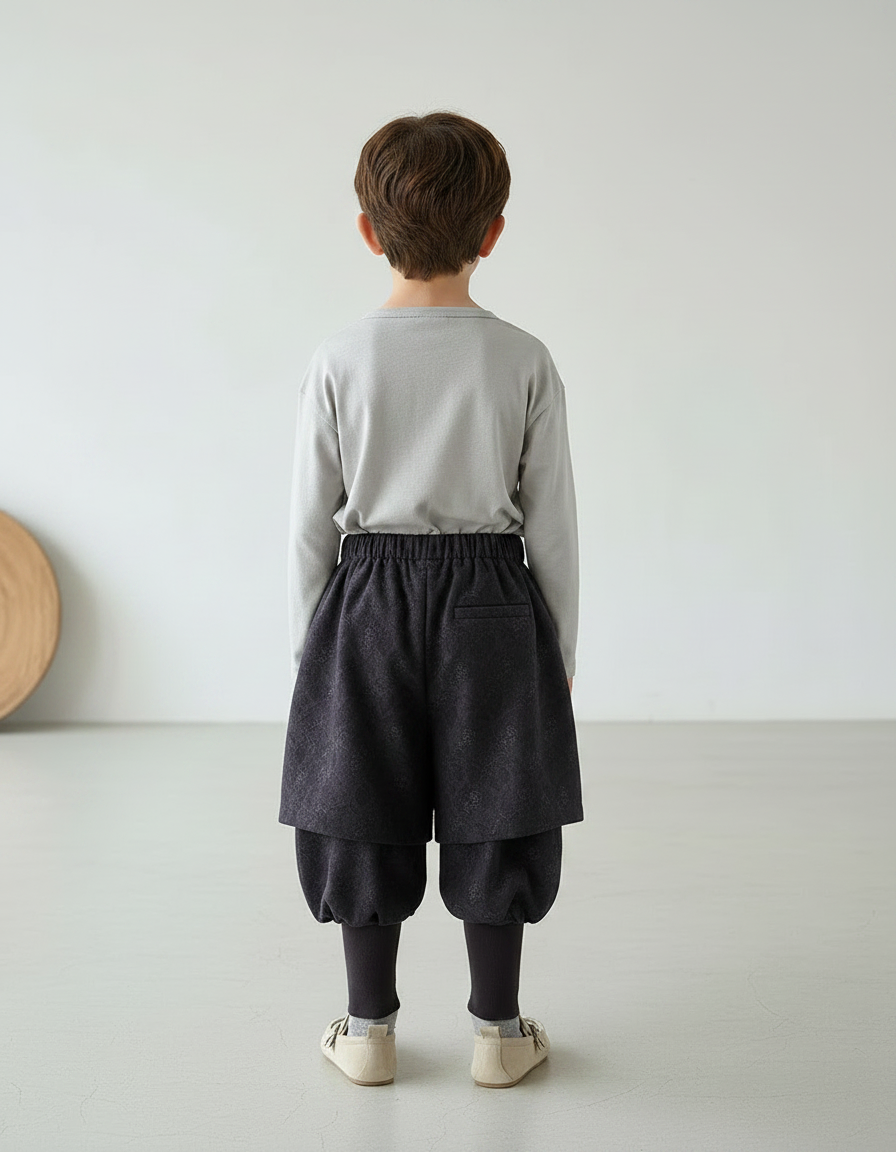 Pantalon Jupe Noir Imprimé Ample Doublé Garçon - Polyester - vue 2