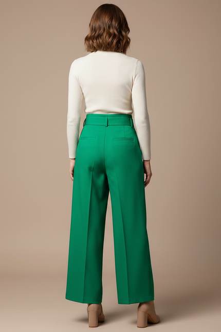 Pantalon Jupe Vert Boutons Ceinture Fendue Élégant - Polyester - vue 2