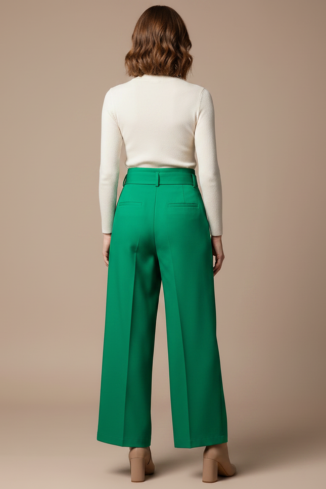 Pantalon Jupe Vert Boutons Ceinture Fendue Élégant - Polyester - vue 2
