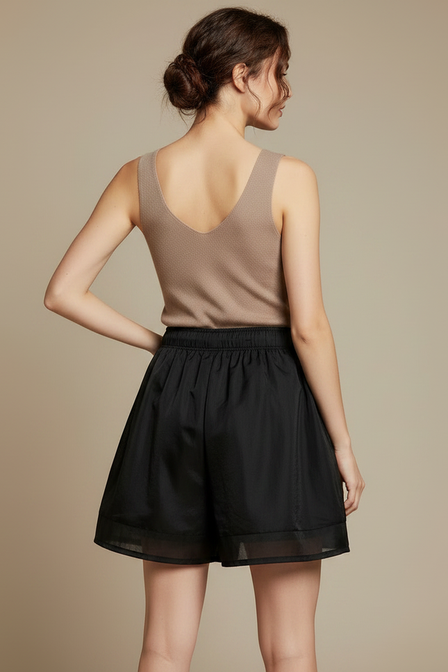 Pantalon Jupe Noir Ample Chiffon Cordon Fluide - Polyester - vue 2