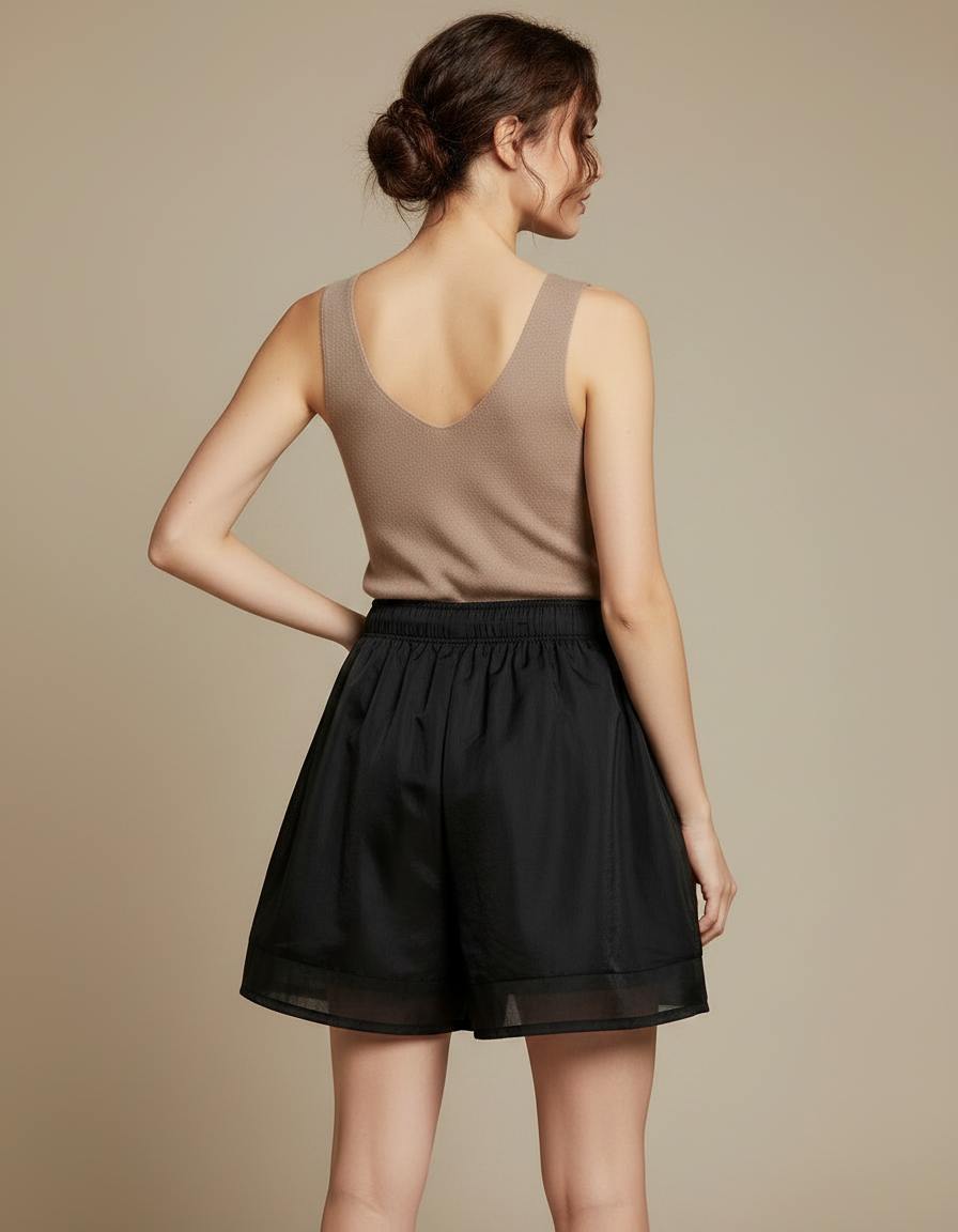 Pantalon Jupe Noir Ample Chiffon Cordon Fluide - Polyester - vue 2