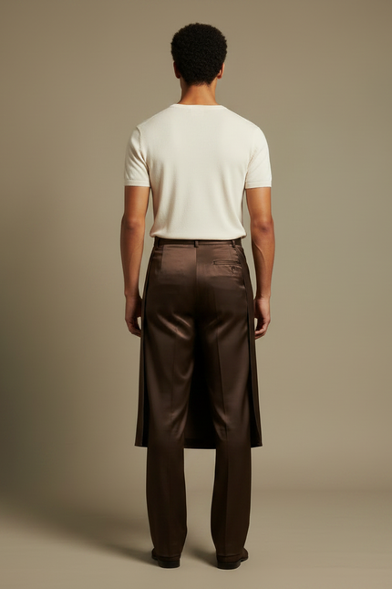 Pantalon Jupe Marron Satin Long Élégant Homme - vue 2