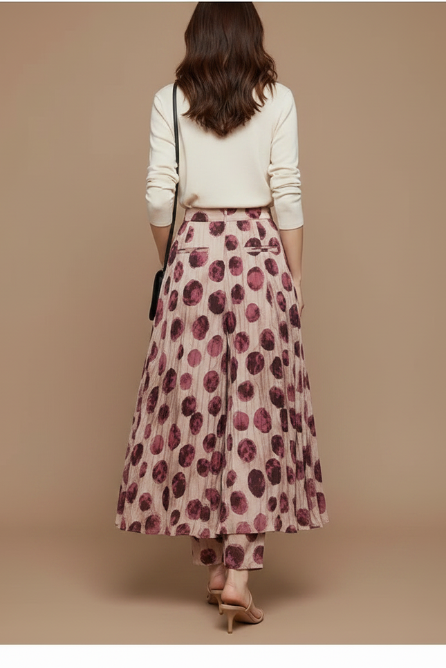 Pantalon Jupe Fluide Imprimé Pois Rouge Chic - Viscose - vue 2