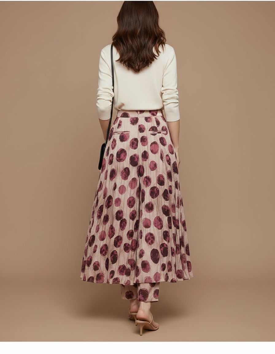 Pantalon Jupe Fluide Imprimé Pois Rouge Chic - Viscose - vue 2