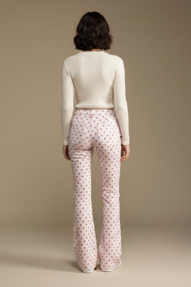 Pantalon Jupe Rose Étoiles Évasé Plaid Volants - Maille - vue 2