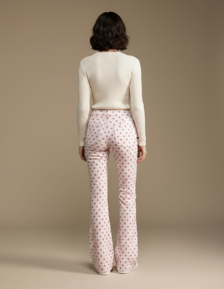 Pantalon Jupe Rose Étoiles Évasé Plaid Volants - Maille - vue 2