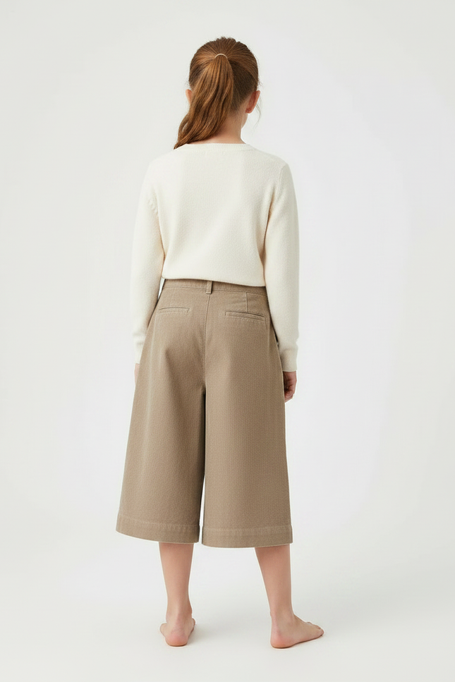 Pantalon Jupe Marron Plissé Boutons Décontracté Coton - Kaki Cordé - vue 2