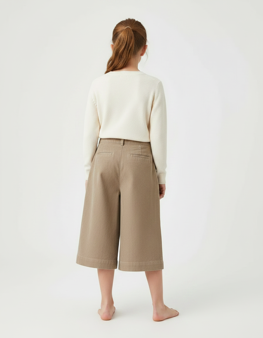 Pantalon Jupe Marron Plissé Boutons Décontracté Coton - Kaki Cordé - vue 2