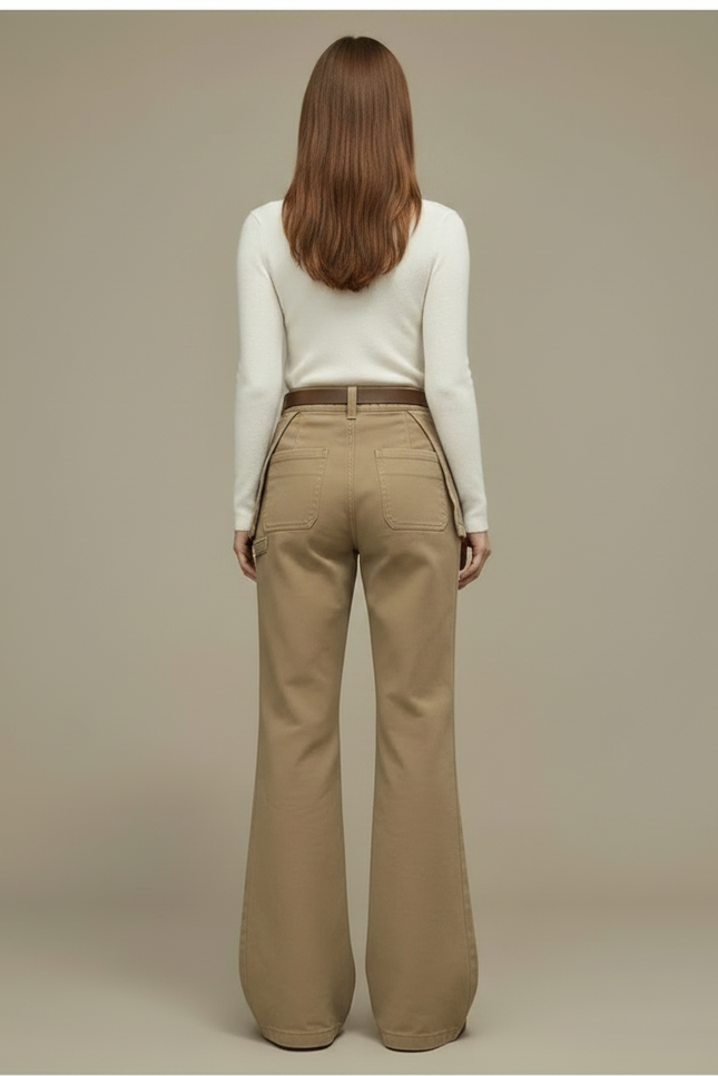 Pantalon Jupe Kaki Évasé Taille Haute Asymétrique - Gabardine - vue 2