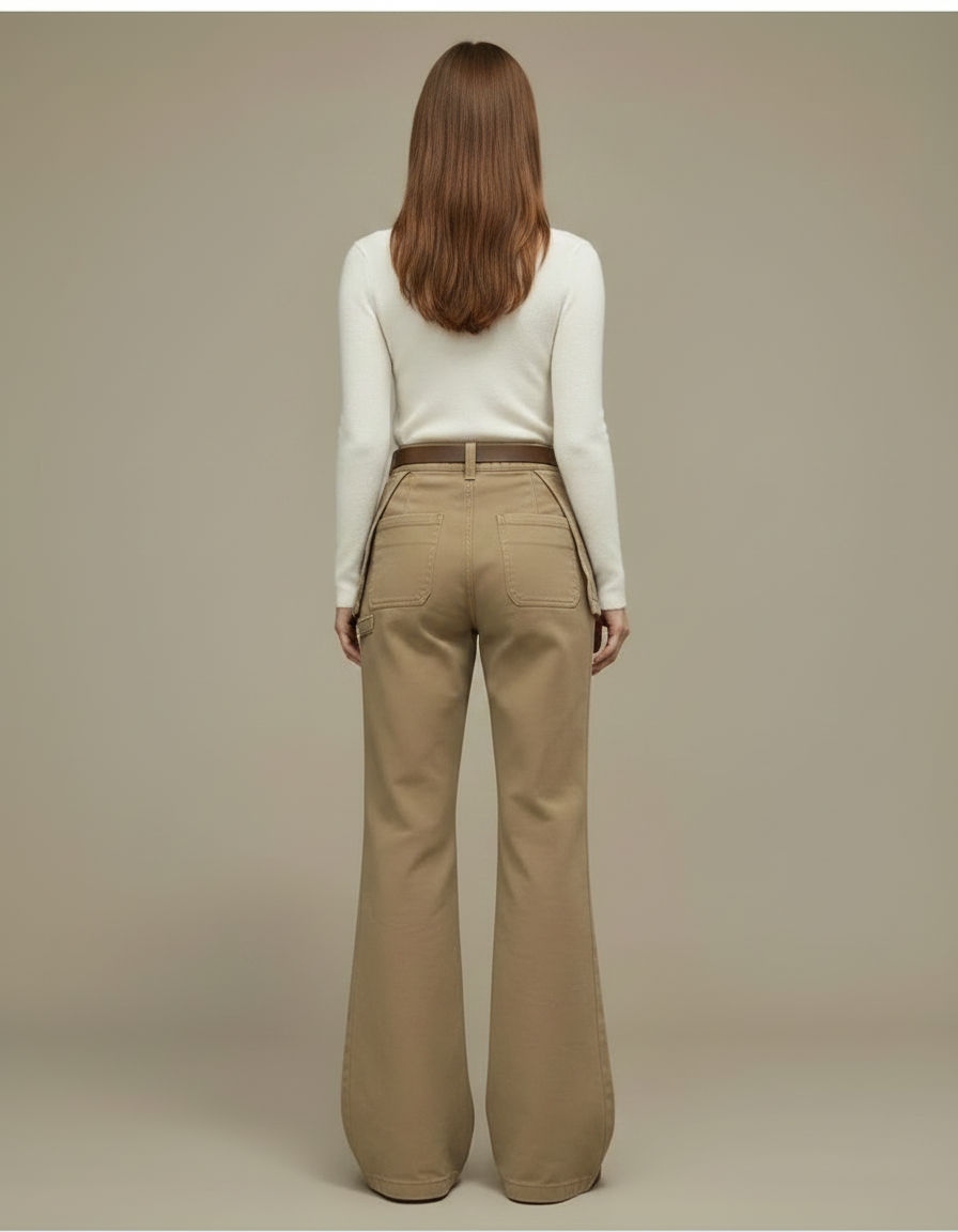 Pantalon Jupe Kaki Évasé Taille Haute Asymétrique - Gabardine - vue 2