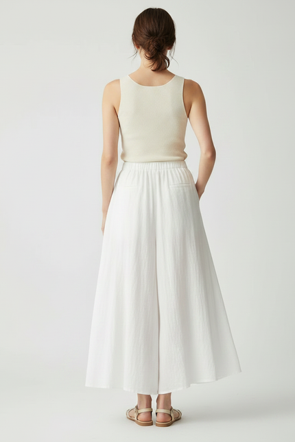 Pantalon Jupe Blanc Ample Fluide Coton Lin - vue 2
