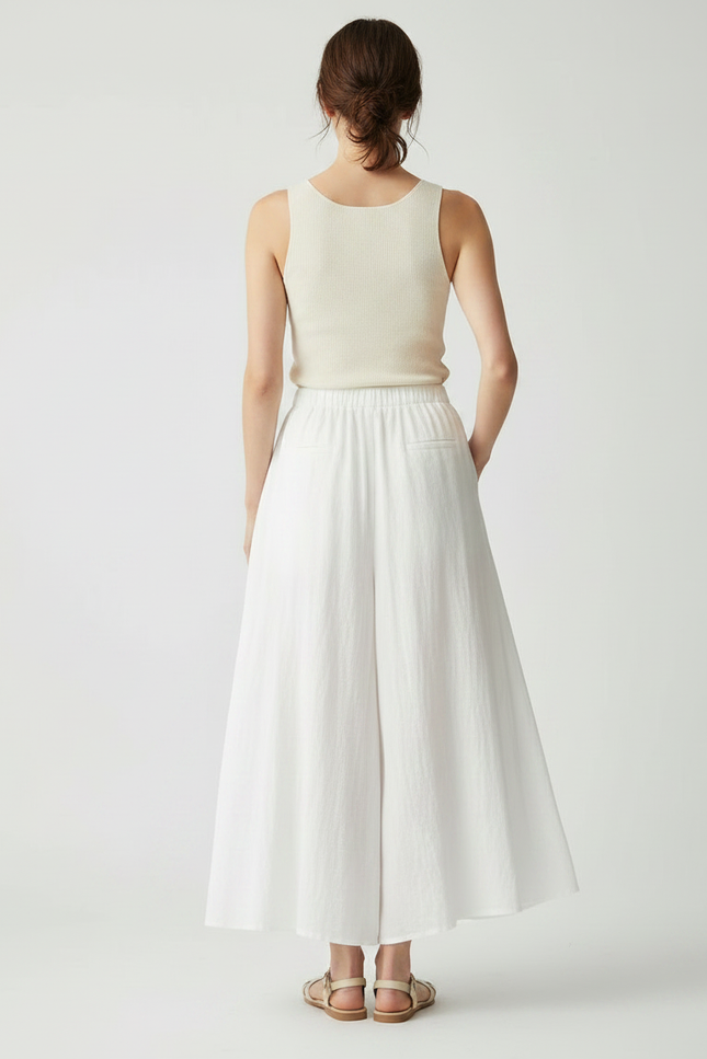 Pantalon Jupe Blanc Ample Fluide Coton Lin - vue 2