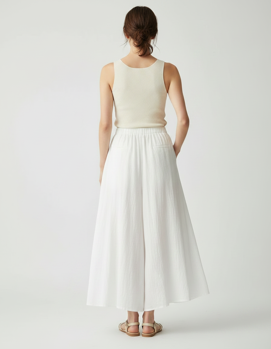 Pantalon Jupe Blanc Ample Fluide Coton Lin - vue 2