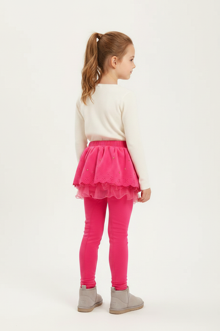 Pantalon Jupe Rose Brodé Superposé Confortable Fille - Molleton - vue 2