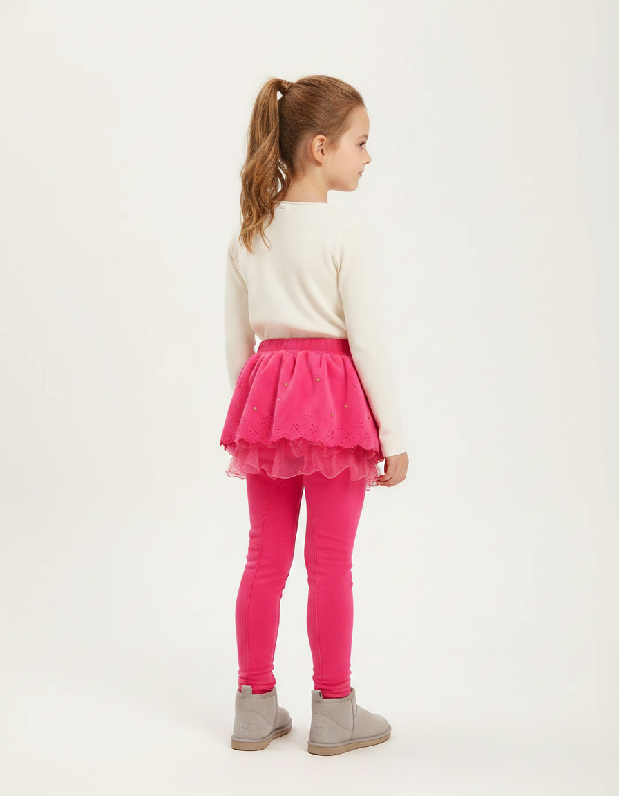 Pantalon Jupe Rose Brodé Superposé Confortable Fille - Molleton - vue 2