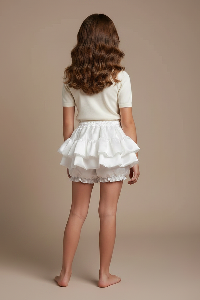 Pantalon Jupe Blanc Satin Volants Bouffant Court - vue 2