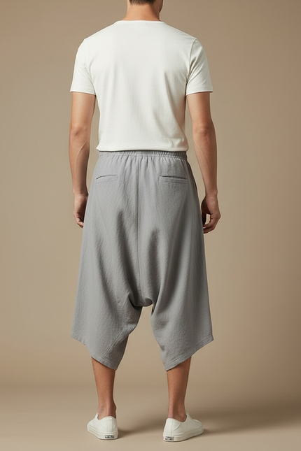 Pantalon Jupe Coton Lin Ample Gris Homme - vue 2