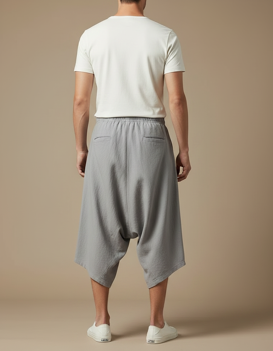 Pantalon Jupe Coton Lin Ample Gris Homme - vue 2