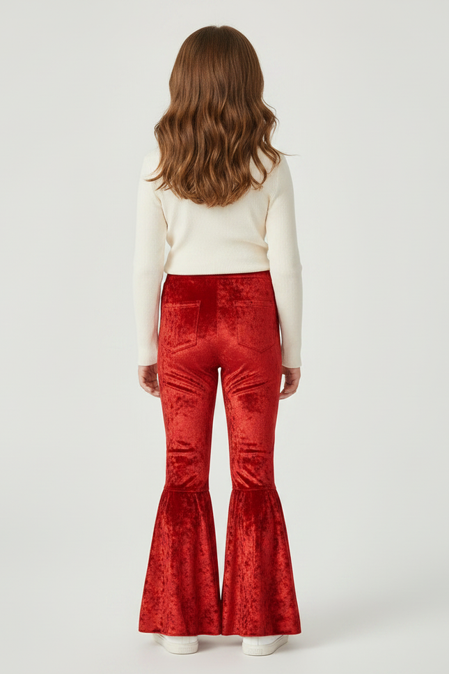 Pantalon Jupe Rouge Velours Évasé Volants Fille - vue 2