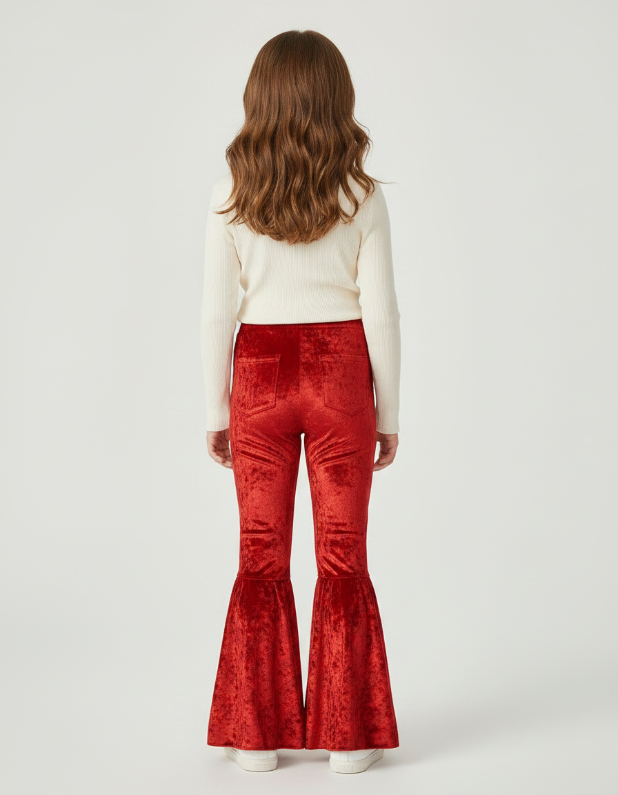 Pantalon Jupe Rouge Velours Évasé Volants Fille - vue 2