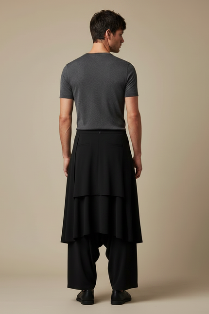 Pantalon Jupe Noir Ample Fluide Moderne Homme - Polyester - vue 2
