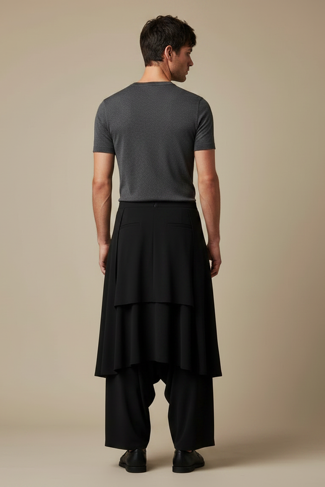 Pantalon Jupe Noir Ample Fluide Moderne Homme - Polyester - vue 2