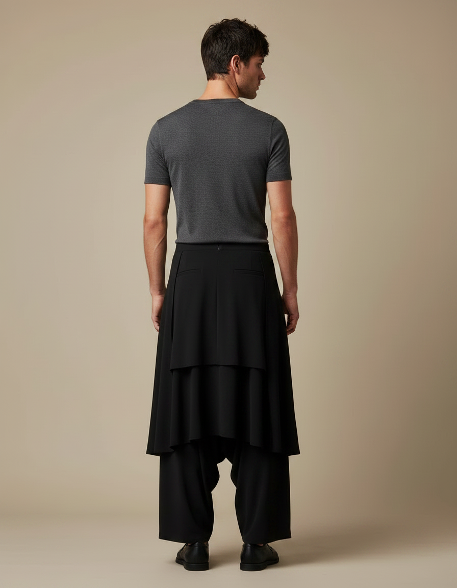Pantalon Jupe Noir Ample Fluide Moderne Homme - Polyester - vue 2