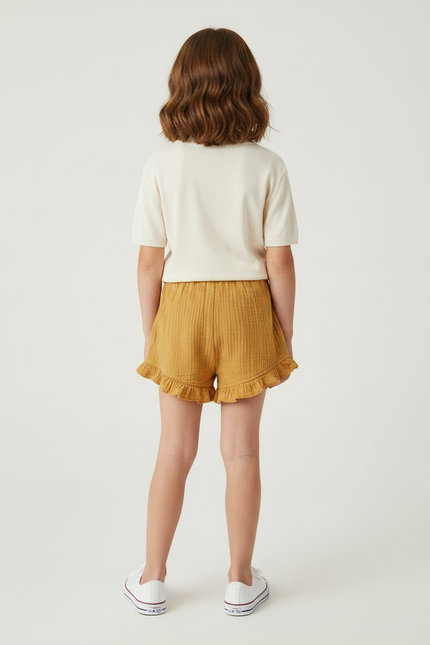 Pantalon Jupe Moutarde Volants Plissé Ample Enfant - Jaune Coton - vue 2