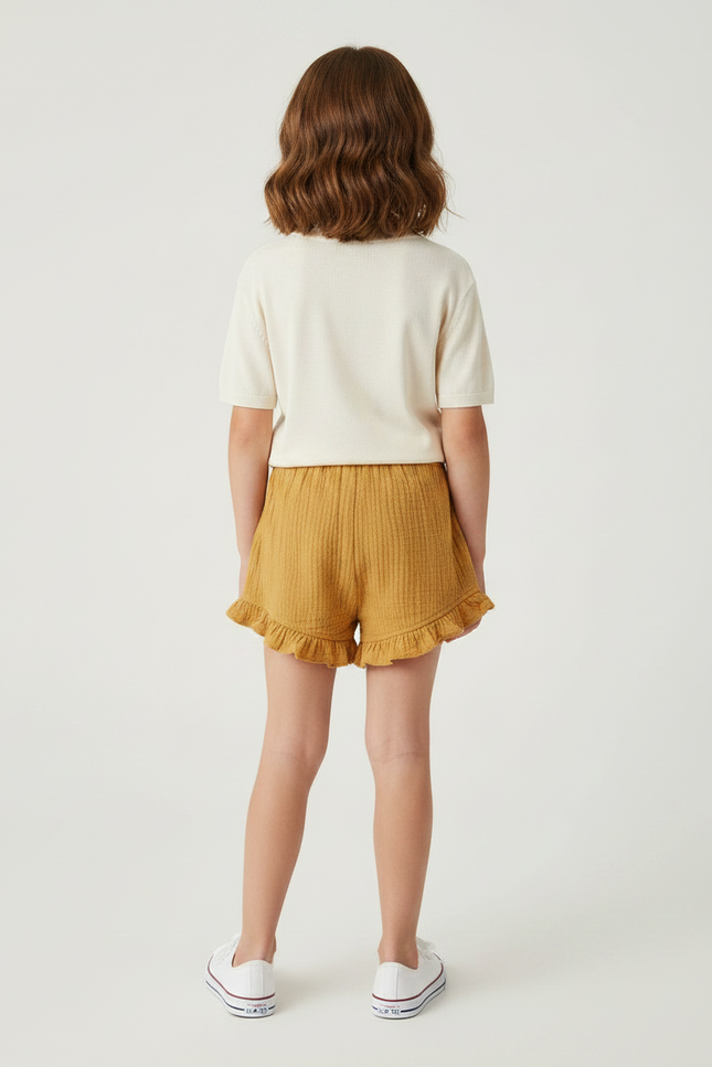 Pantalon Jupe Moutarde Volants Plissé Ample Enfant - Jaune Coton - vue 2