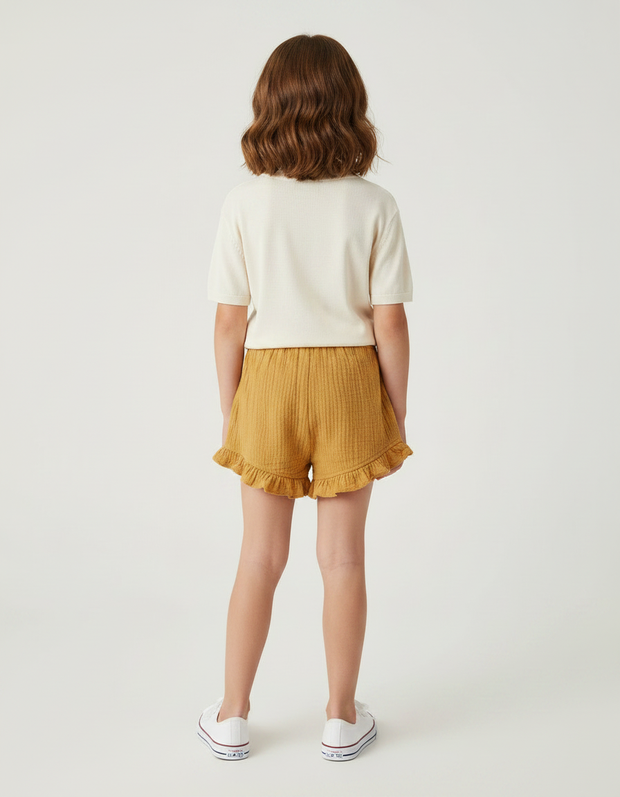 Pantalon Jupe Moutarde Volants Plissé Ample Enfant - Jaune Coton - vue 2