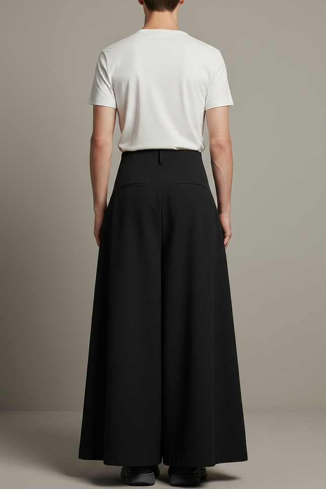 Pantalon Jupe Noir Plissé Ample Long Homme - Polyester - vue 2