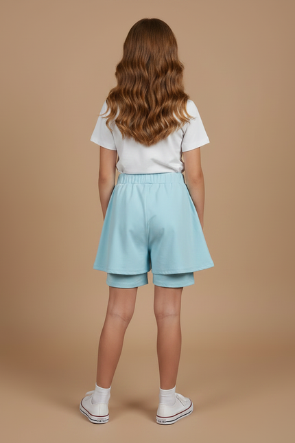 Pantalon Jupe Bleu Ciel Coton Élastique Enfant - Molleton - vue 2