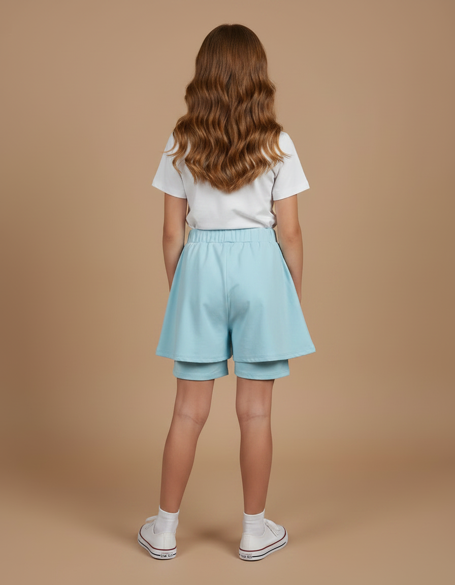 Pantalon Jupe Bleu Ciel Coton Élastique Enfant - Molleton - vue 2