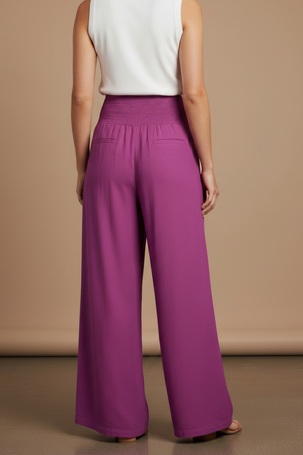 Pantalon Jupe Violet Ample Fluide Smocké Décontracté - Viscose - vue 2