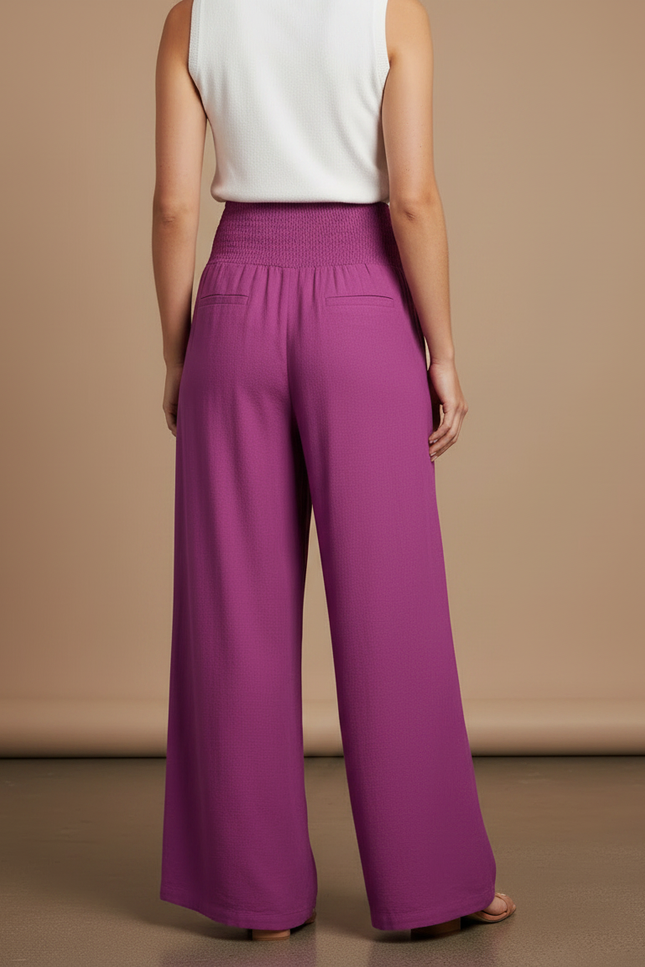 Pantalon Jupe Violet Ample Fluide Smocké Décontracté - Viscose - vue 2