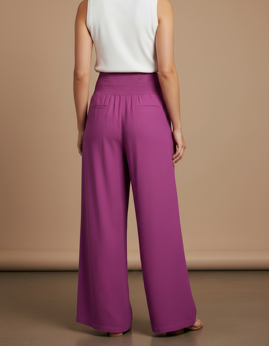 Pantalon Jupe Violet Ample Fluide Smocké Décontracté - Viscose - vue 2