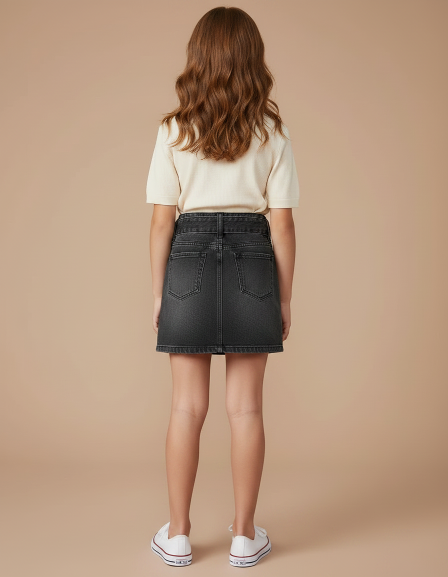 Pantalon Jupe Denim Gris Ceinturée Fille Décontractée - Jean - vue 2