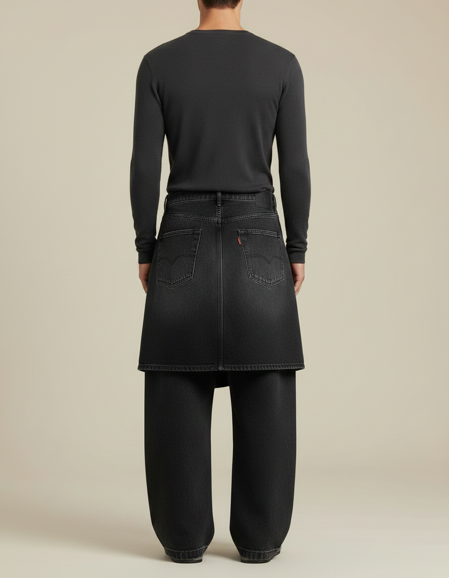 Pantalon Jupe Denim Noir Ample Décontracté Homme - Jean - vue 2