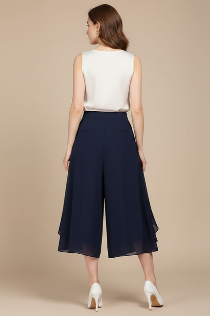 Pantalon Jupe Bleu Marine Fluide Asymétrique Élégant - Polyester - vue 2