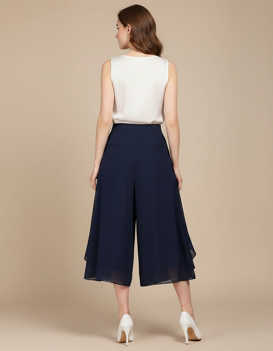Pantalon Jupe Bleu Marine Fluide Asymétrique Élégant - Polyester - vue 2