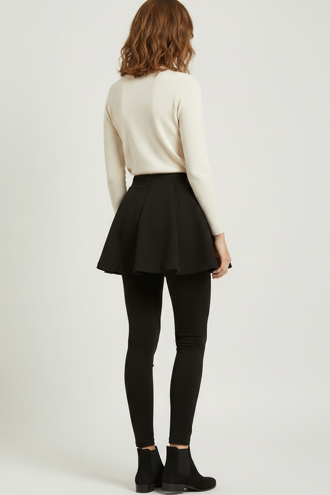 Pantalon Jupe Noir Plissé Intégré Hiver Simple - Maille - vue 2