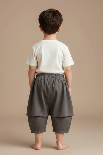 Pantalon Jupe Gris Ample Coton Enfant Décontracté - Lin - vue 2