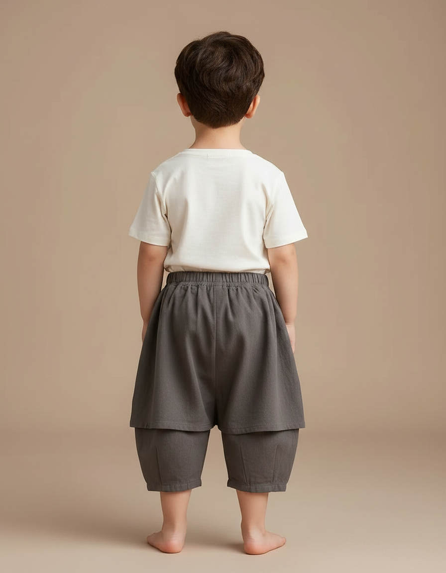 Pantalon Jupe Gris Ample Coton Enfant Décontracté - Lin - vue 2