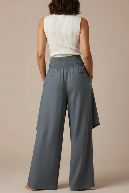 Pantalon Jupe Gris Ample Fluide Superposé Décontracté - Lin - vue 2