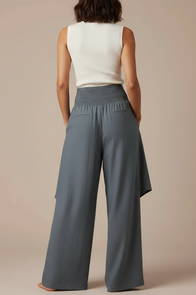 Pantalon Jupe Gris Ample Fluide Superposé Décontracté - Lin - vue 2