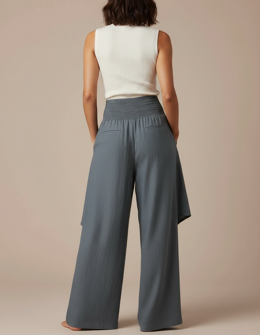 Pantalon Jupe Gris Ample Fluide Superposé Décontracté - Lin - vue 2