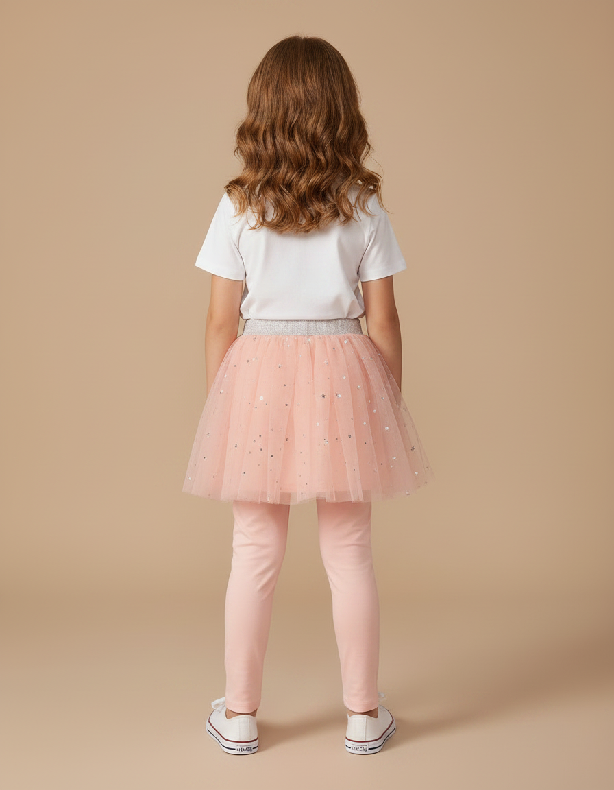 Pantalon Jupe Rose Tulle Étoiles Scintillantes Intégré Fille - Coton - vue 2