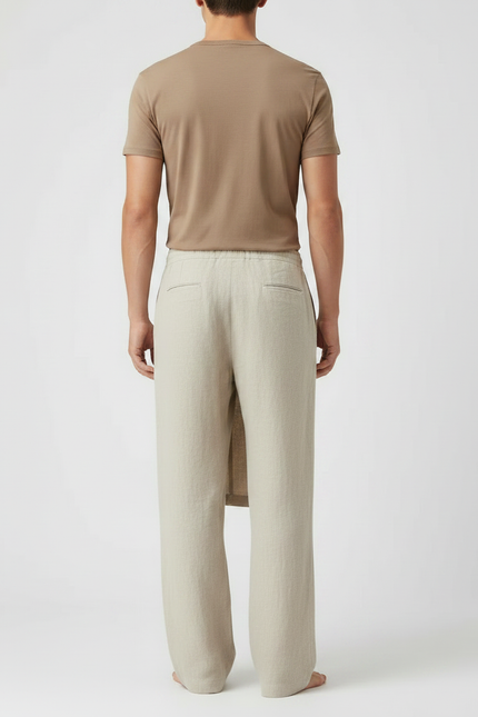 Pantalon Jupe Beige Lin Drapé Ample Homme - vue 2