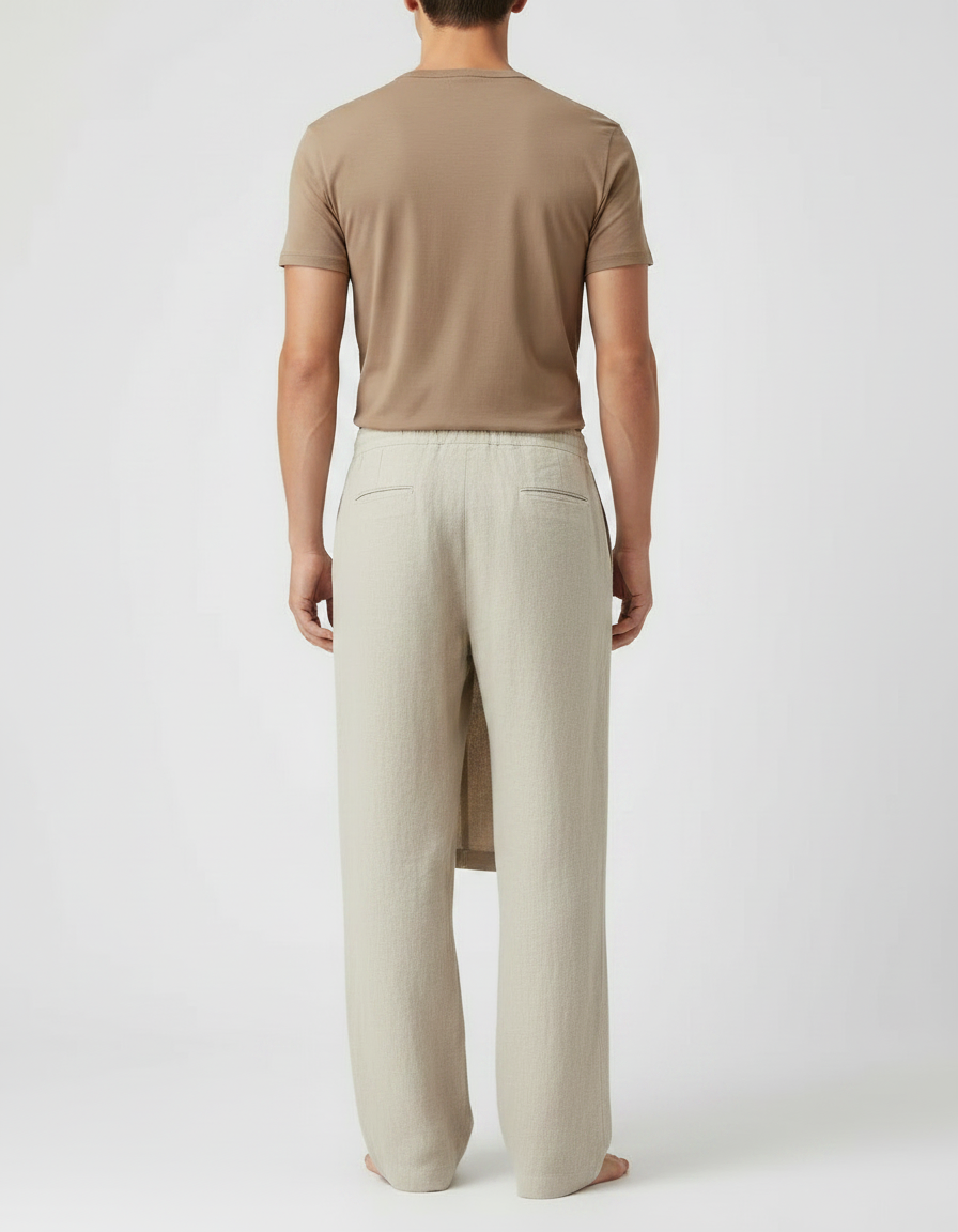 Pantalon Jupe Beige Lin Drapé Ample Homme - vue 2