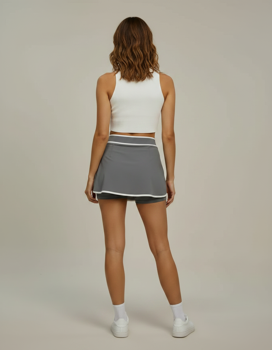 Pantalon Jupe Gris Sportif Léger Short Intégré - Polyester - vue 2